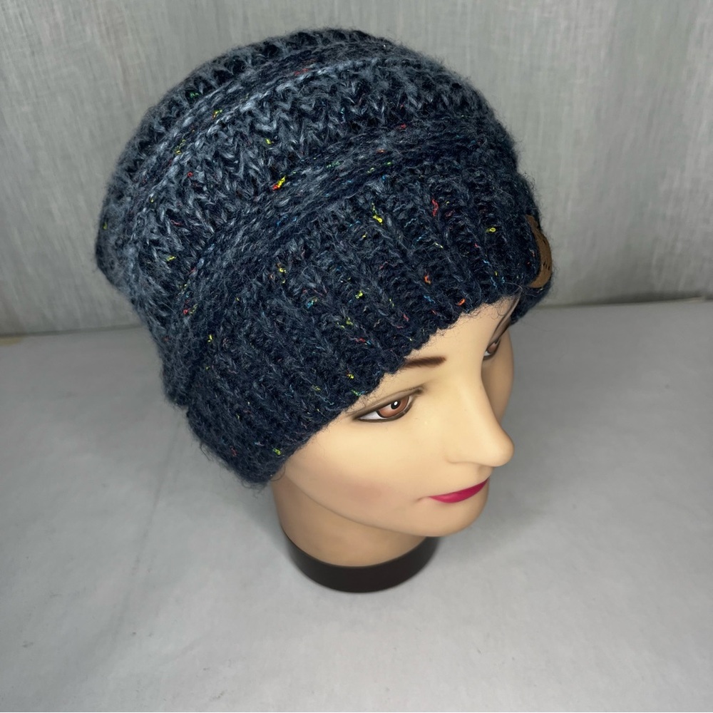 Navy beanie with a bit of rainbow!